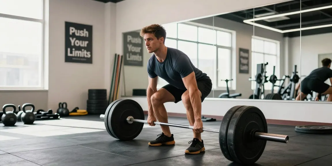 Prime Pharma Steroiden workout scene with a man lifting weights in a bright gym, showcasing strength training.