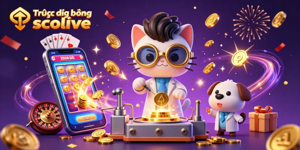 Watch Trực tiếp bóng đá socolive with vibrant gaming elements in a dynamic 3D illustration.