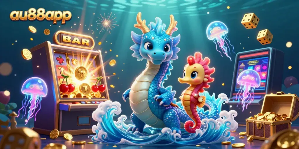 Win big with au88app's thrilling casino games in this vibrant underwater scene.