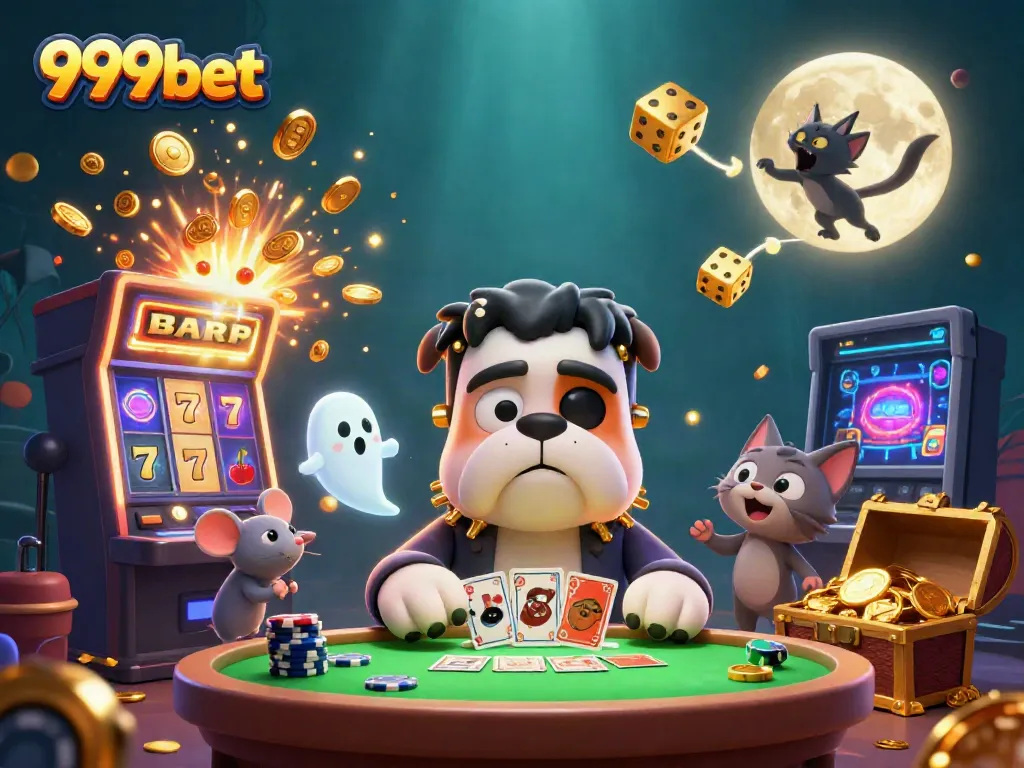 Experience excitement at 999bet with a spooky table game scene featuring unique characters and vibrant casino elements.