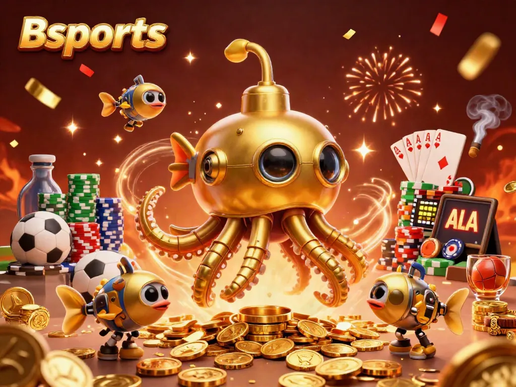 Experience thrilling bets and games at Bsports, showcasing golden kraken and dynamic sports elements.