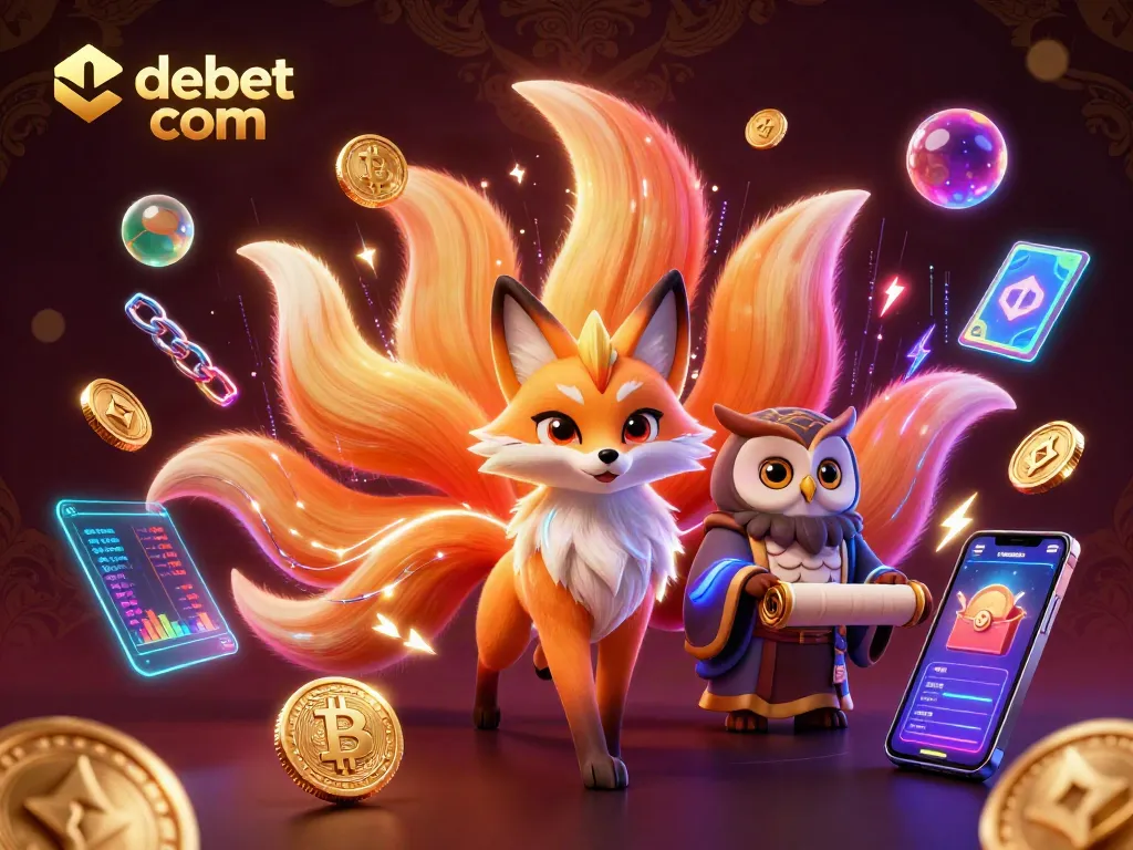 Engage with the vibrant world of debet com through the dazzling nine-tailed fox spirit and crypto-themed elements.