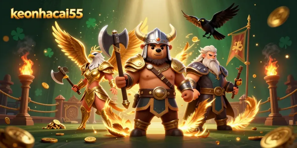 Engage with keonhacai55 as a Viking berserker and Valkyrie eagle navigate a dynamic betting arena.