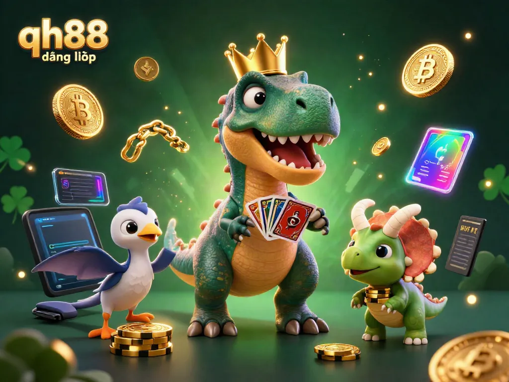 Experience secure qh88 đăng nhập with vibrant casino-themed characters in a dynamic 3D scene.