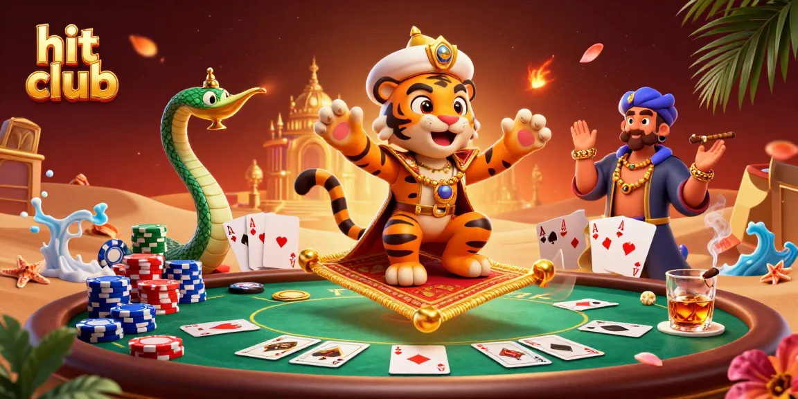 Experience the hit club action with a tiger sultan on a poker carpet in this vibrant casino scene.
