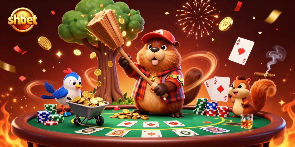 Experience shbet's dynamic casino adventure as a beaver chops trees for golden coins.